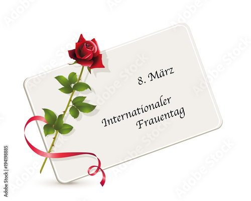Internationaler Frauentag,
Karte zum Weltfrauentag,
Karte mit Rose als Erinnerung,
Vektor Illustration isoliert auf weißem Hintergrund