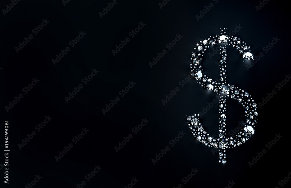 Set of diamonds lying in the shape of a dollar sign on the surface. 3d illustration Set of diamonds lying in the shape of a dollar sign on the surface. 3d illustration