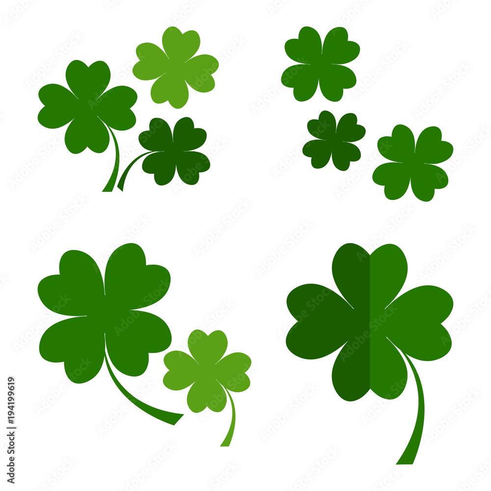 Fototapeta Set of green four leaves clover for Saint Patrick's Day. Vector illustration
