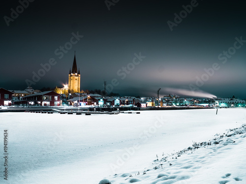 Night shot of Mariestad, Sweden during winter
