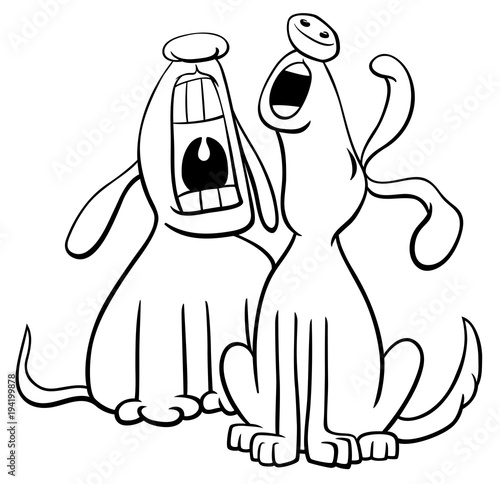 barking or howling dogs cartoon coloring book