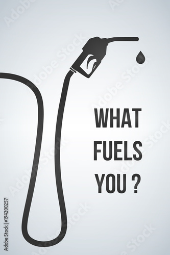 What fuels you banner. Gasoline pump nozzle sign.Gas station icon. Flat design style. Vector illustration.