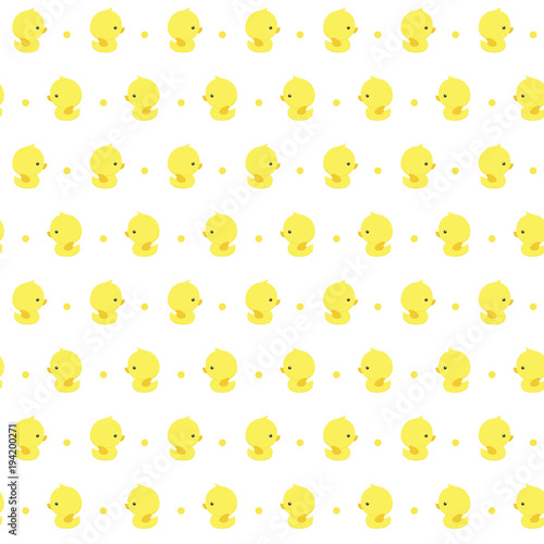 Fototapeta Naklejka Na Ścianę i Meble -  seamless pattern with cute baby rubber ducks on white background, design for baby and child, can be used for invitations, nursery art decor, newborn baby decoration and baby shower