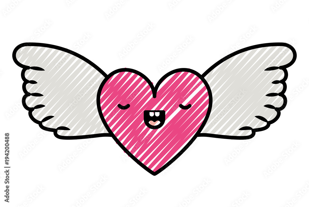 cute heart love with wings kawaii character vector illustration design cute heart love with wings kawaii character vector illustration design
