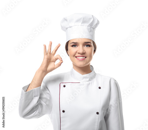 Portrait of female chef on ...