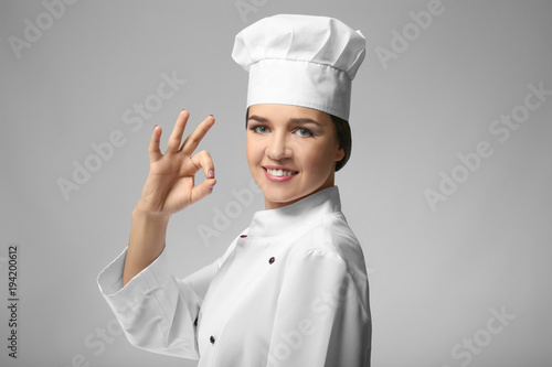Portrait of female chef on ...
