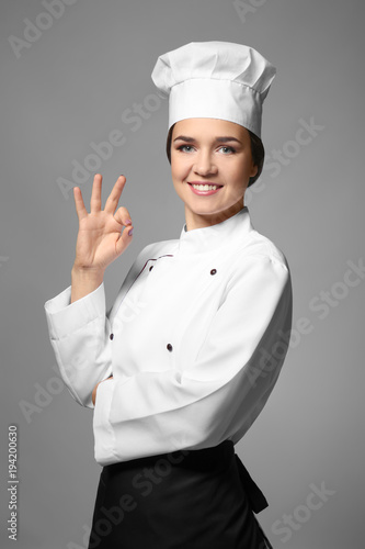 Portrait of female chef on ...