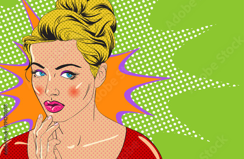 Sexy blonde girl character in style of vintage comic books. Vector illustration.