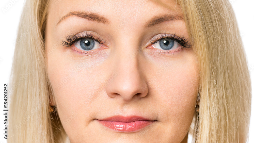 Beauty woman face close up portrait. Young cute girl showing different emotions - smiling. Beauty woman face close up portrait. Young cute girl showing different emotions - smiling.