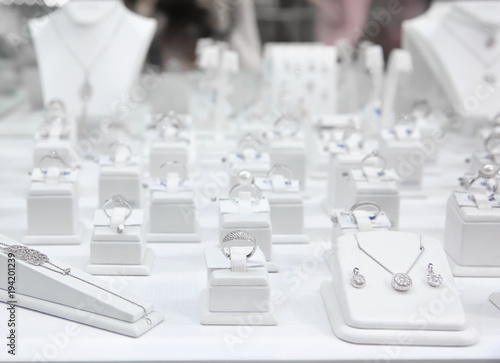 Showcase with jewelry in shop