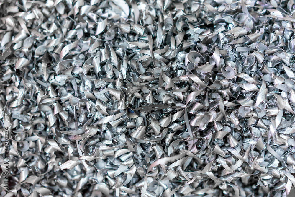 Silver spirals of Steel scrap metal shavings Silver spirals of Steel scrap metal shavings