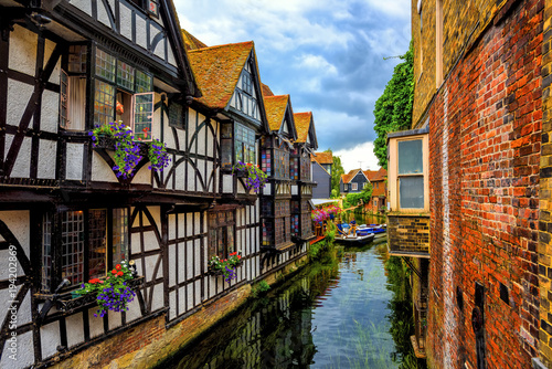 Medieval houses and river Stour in Canterbury Old Town, Kent, England photo