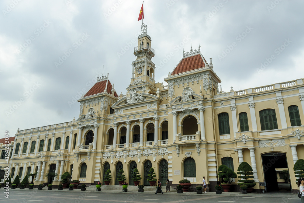 government palace in a public square in city Ho Chi Minh, Vietnam.
