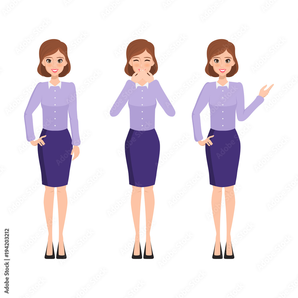 Woman character to presenting and different pose. Illustration vector of people design.
