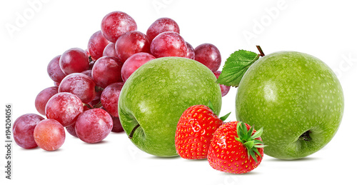 apples ,grapes and strawberries isolated on white background