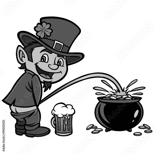 Lucky Leprechaun Illustration - A vector cartoon illustration of a Leprechaun having some fun.