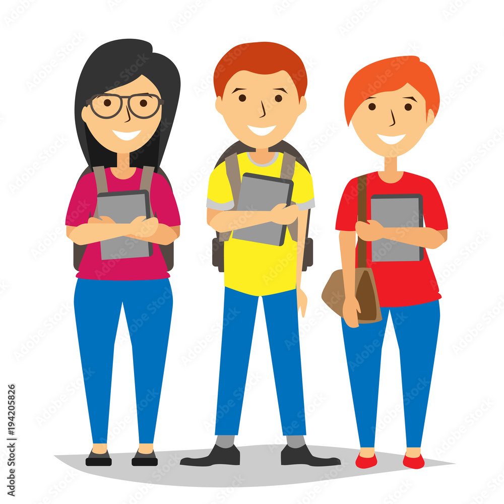 Group Of College High school Students Vector Illustration Group Of College High school Students Vector Illustration