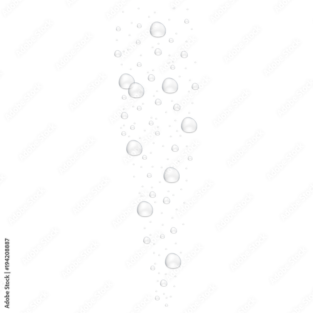 Realistic underwater fizzing air bubbles isolated on white background. Air bubbles in the water Realistic underwater fizzing air bubbles isolated on white background. Air bubbles in the water