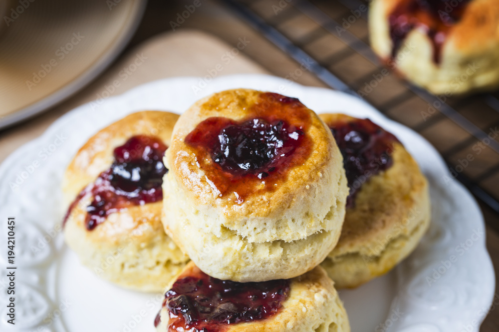English scones with cream and strawberry jam