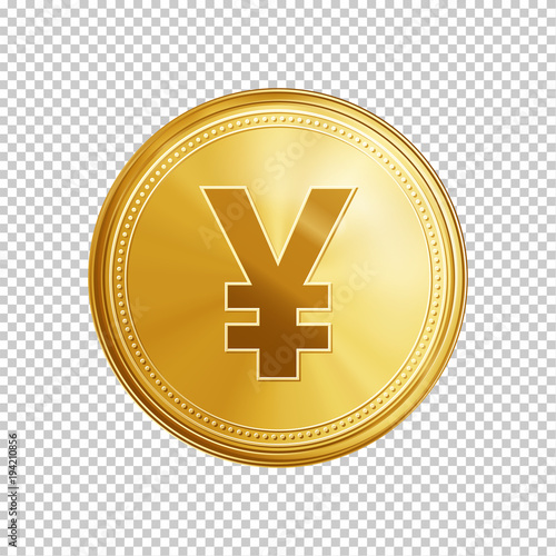 Gold yuan coin. Circle coin with yuan symbol isolated on transparent background. Means of payment, global currency, world economics, finances and investment concept. Realistic vector illustration.