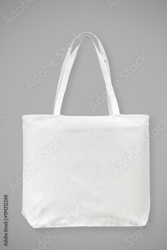 Tote bag canvas white cotton fabric cloth eco shopping sack mockup blank template isolated on grey background (clipping path)