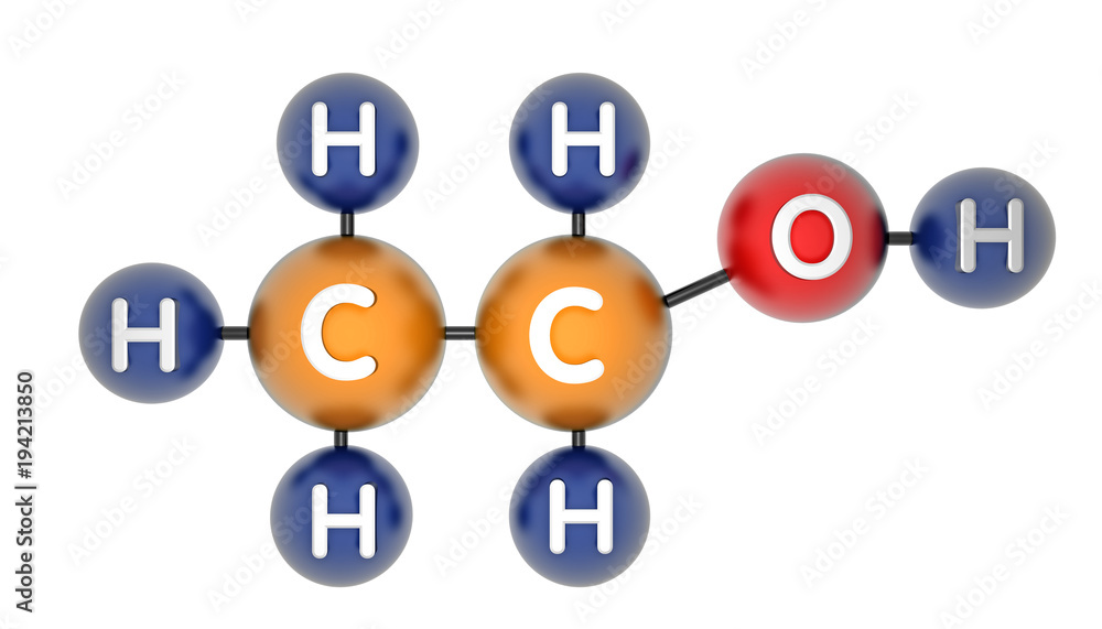 Ethanol. C2H5OH. 3d render. Isolated on white. Ethanol. C2H5OH. 3d render. Isolated on white.