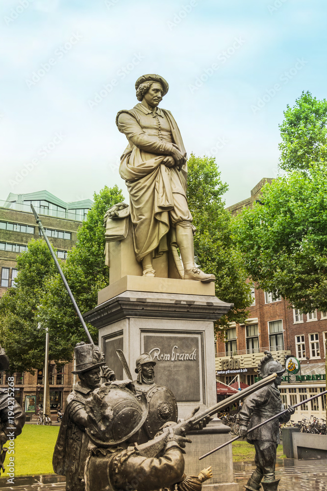 Statue of Rembrandt in Amsterdam, the Netherlands. Europe