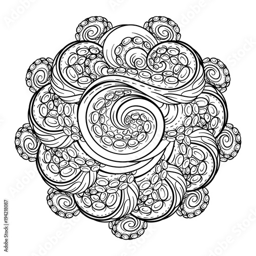 Black and white octopus tentacles round pattern