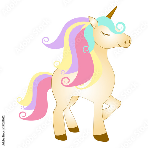 Majestic cute unicorn cartoon character. Fantasy