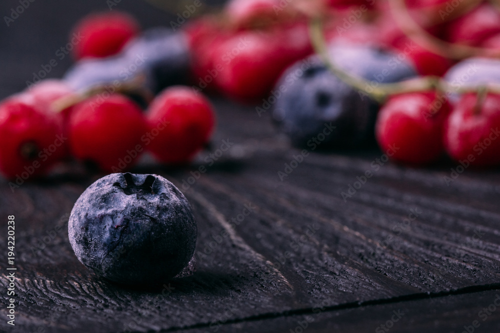 Frozen blueberry berry close-up on the background of other berri Frozen blueberry berry close-up on the background of other berri
