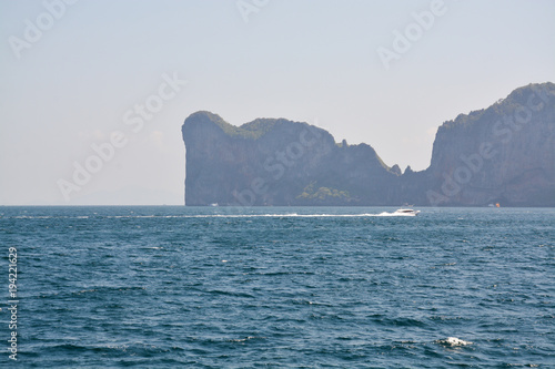 The island of Phi Phi.Island view from a boat on the sea background.Thailand © anwel