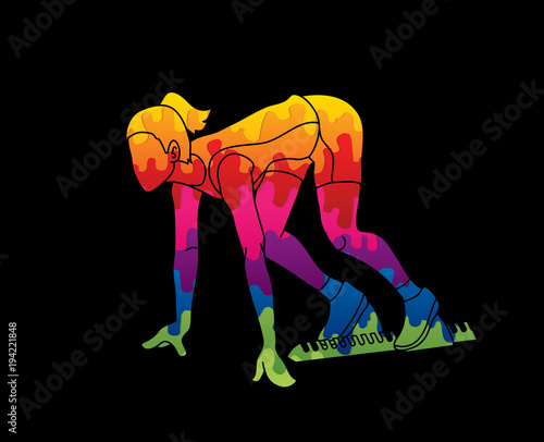 Athlete runner, A woman prepare start running action designed using colorful graphic vector