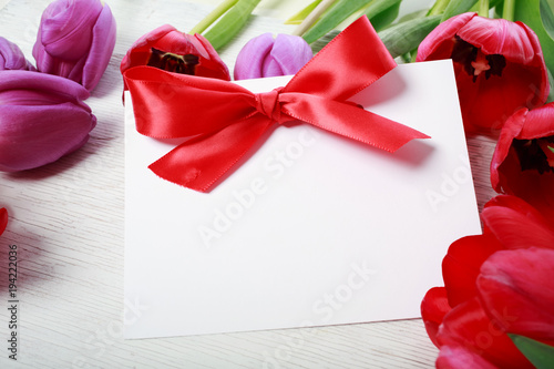 Spring theme with tulips and greeting card