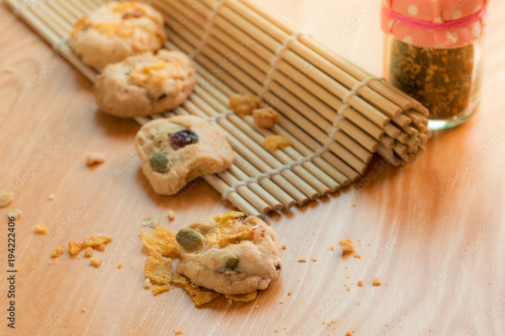 Cereal cookies on the wooden table Cereal cookies on the wooden table