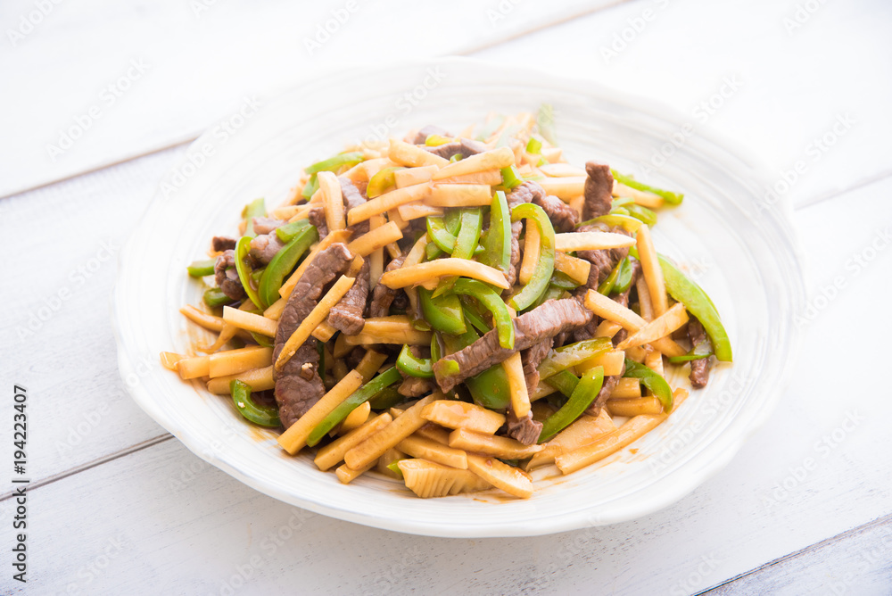 chinjaorosu, stired beef, pepper, bamboo chinjaorosu, stired beef, pepper, bamboo