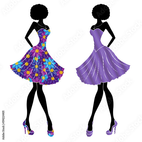 Slender stylish girls in short dresses