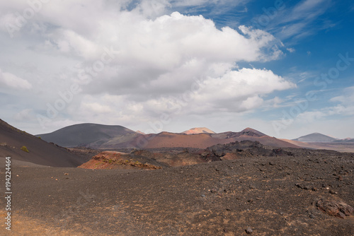 Amazing volcanic landscape and lava desert in Timanfaya national park, Lanzarote, canary islands, Spain.