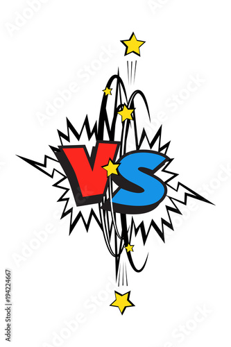 Comic book blue and red versus logo. Vector VS icon.