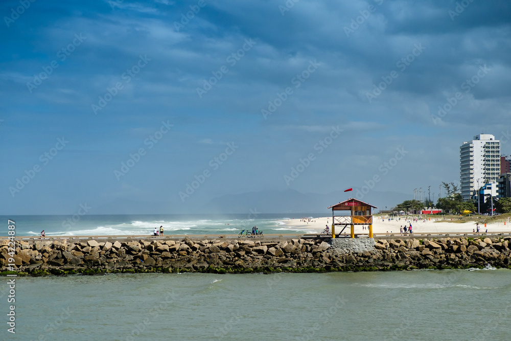 Pier in Barra da Tijuca beach, with lifeguard house