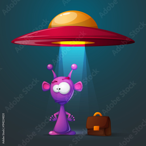 Funny, cute alien with big eye and ear. Vector eps 10