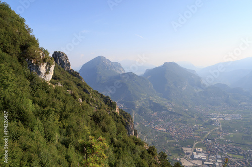 Mountain summit Cima SAT panorama near Riva del Garda  Italy