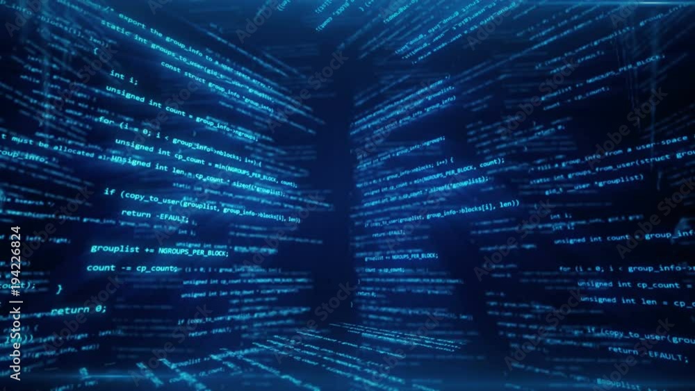 Virtual space with running code in the form of cubes