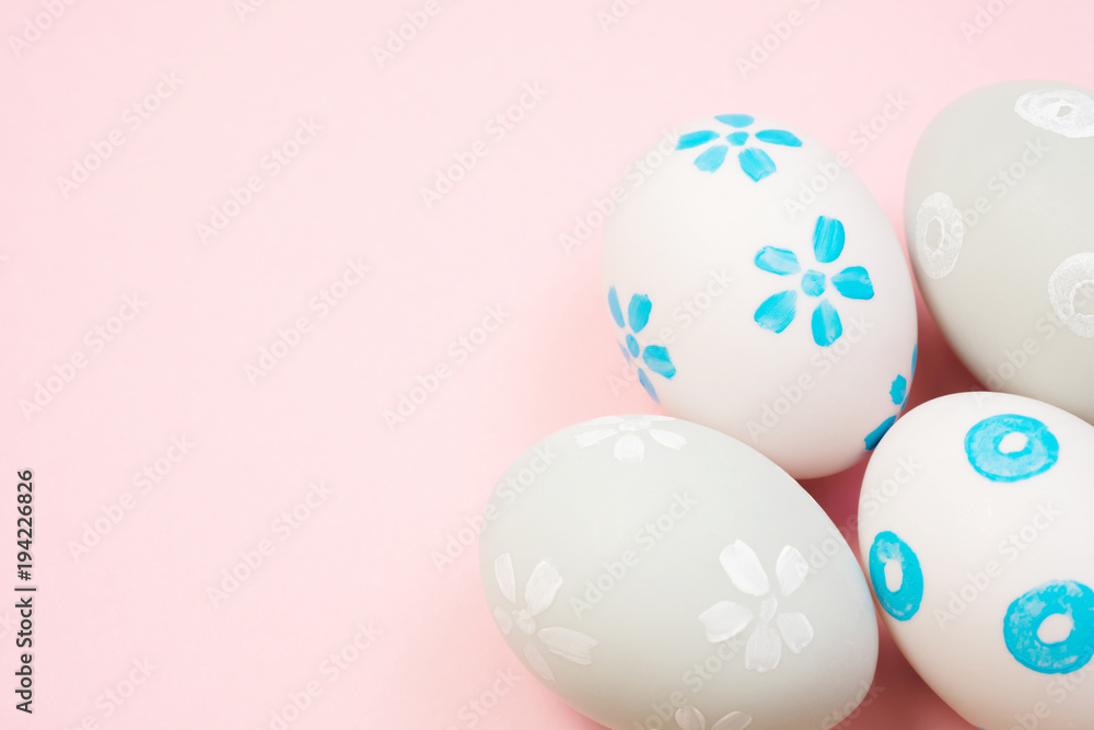 handmade easter eggs isolated on a pink background. handmade easter eggs isolated on a pink background.