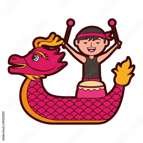 red dragon man with drum festival chinese vector illustration 