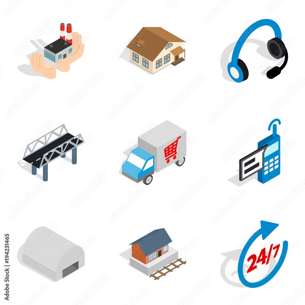 Shipping home icons set, isometric style