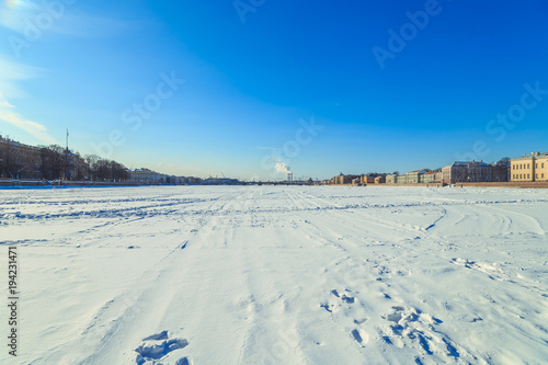 the Neva embankment in St. Petersburg in the winter