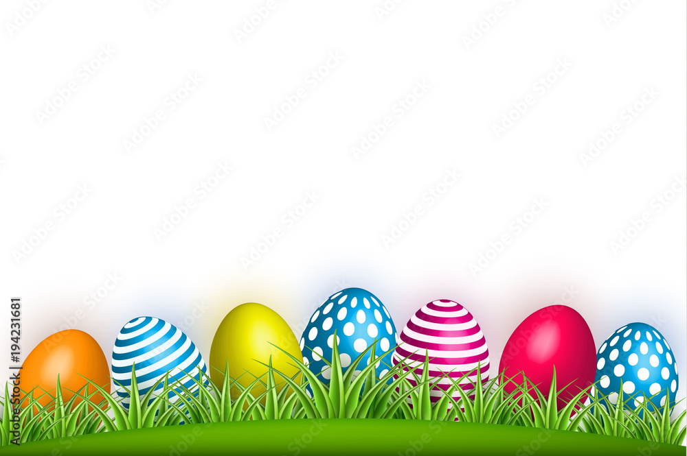 Vector realistic decorated easter egg green grass