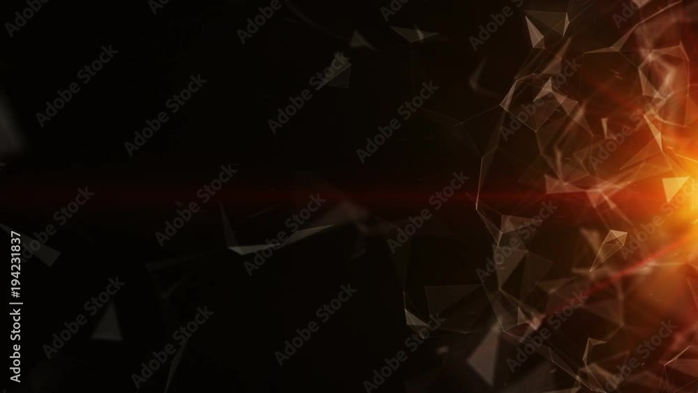 3D abstract technology over intersections and particles. Network of lines with sphere shape. Lens flare effect.