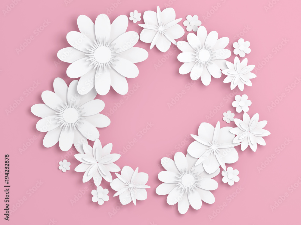 White paper flowers decoration over pink