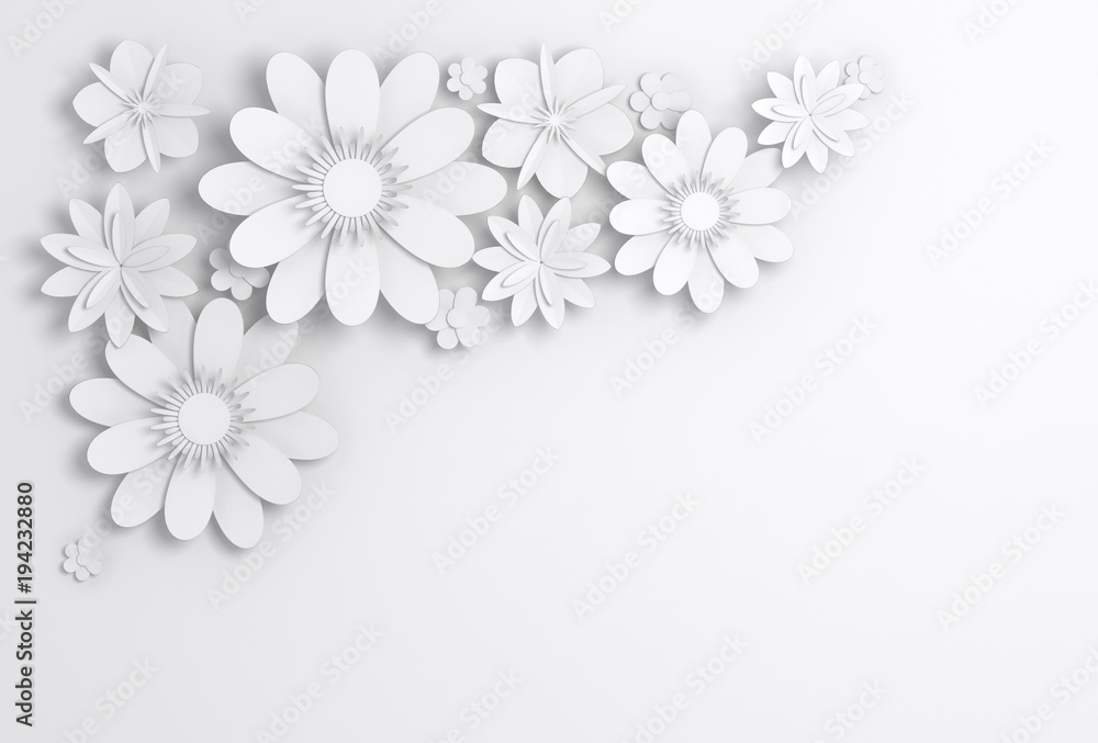 White paper flowers, bridal greeting card 3d White paper flowers, bridal greeting card 3d